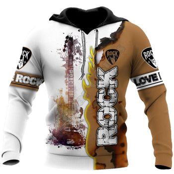 Precious And Gorgeous White Brown Guitar Pattern Music Hoodie
