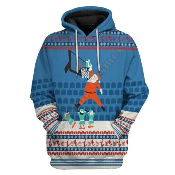  Precious Blue Santa Claus Pattern Christmas Hoodie