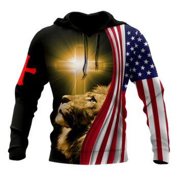  Loose Colorful Crosses Lion Pattern Jesus Hoodie