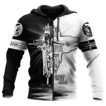  Generous And Beautiful White Black Crosses Pattern Jesus Zip-Up Hoodie