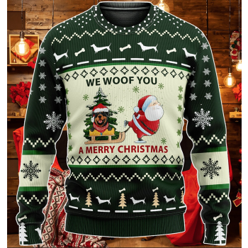 Green Red Rottweiler We Woof You A Merry Ugly Sweater Tshirt Hoodie Apparel,Christmas Ugly Sweater