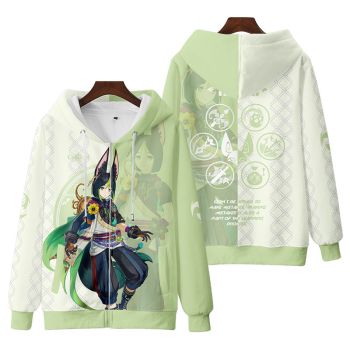 Cute Genshin Impact Tighnari Anime Zip-Up Hoodie