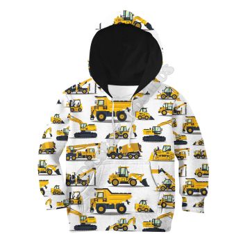 Loose White Yellow Tractor Pattern Car Hoodie