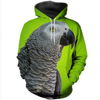 Loose Green Parrot Pattern Animals Hoodie
