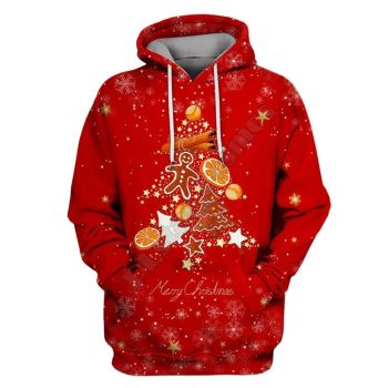  Elegance Red Tree Star Pattern Christmas Hoodie