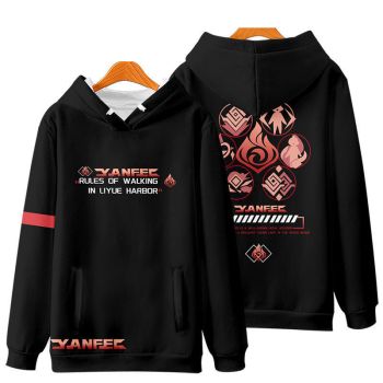 Charming Genshin Impact Yanfei Anime Black Hoodie