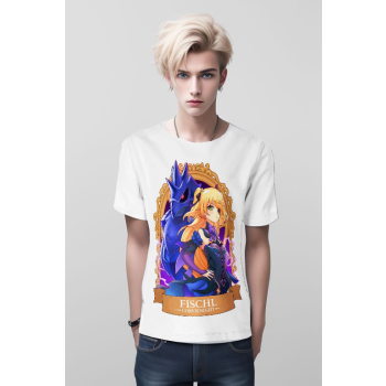 Twilight Fusion Harmonious White Fischl x Corviknight from Genshin Impact and DQS Shirt