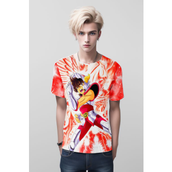 Crimson Resolve - Pegasus Seiya From Saint Seiya Shirt in Pure White and Fiery Red