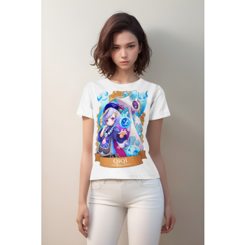 Whimsical Adventure: Qiqi from Genshin Impact and DQS Shirt