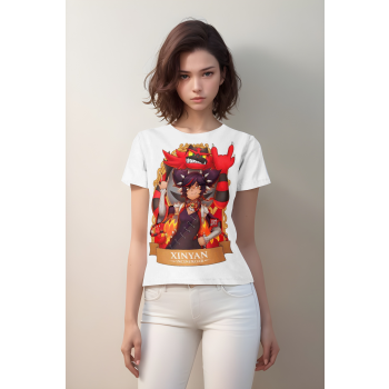 Roaring Rock Star Pure White Xinyan from Genshin Impact and DQS Shirt