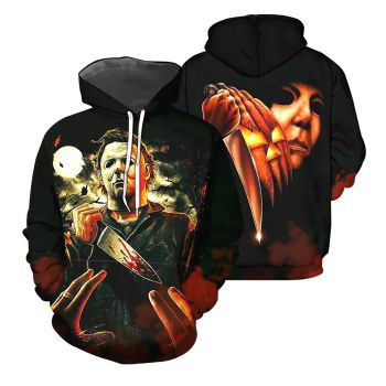  Vintage  And Loose Black Orange Skull Knives Pattern Halloween Hoodie