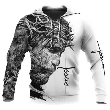  Oversize Black White Headshot Pattern Jesus Hoodie