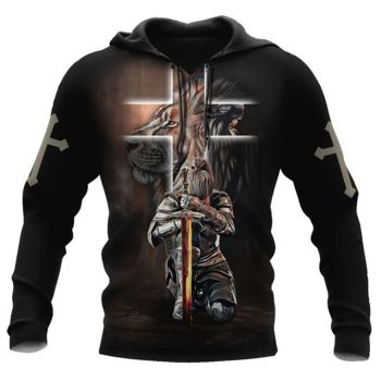  Fashion Black Crosses Lion Pattern Jesus Hoodie