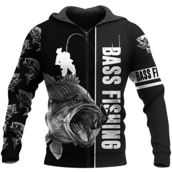 Popular And Vintage Black Fish Pattern Animals Zip-Up Hoodie