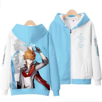 Blue College Style Genshin Impact Tartaglia Anime Zip-Up Hoodie