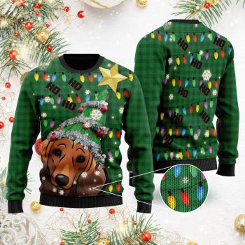 Ho Ho Ho Dachshund Christmas Tree Ugly Sweater