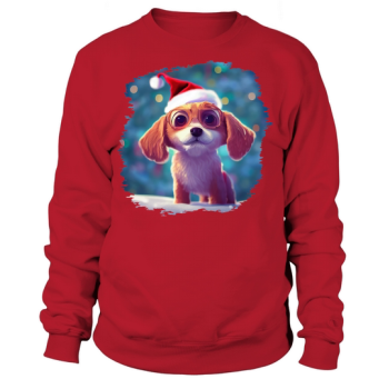 Christmas Cute Little Puppy With Santa Hat Sweatshirt