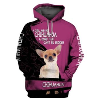  Temperament Pink Black Dog Pattern Animals Hoodie