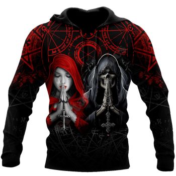 Temperament Black Red Skull Pattern Skull Hoodie