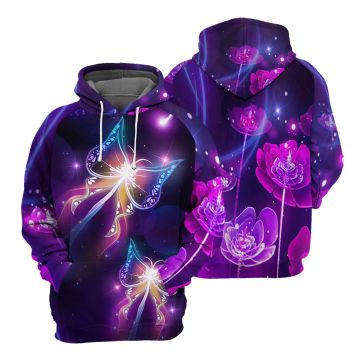  Oversize Purple Butterfly Pattern Animals Hoodie
