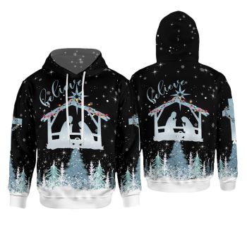  Street Style Black White Tree House Snow Pattern Christmas Hoodie