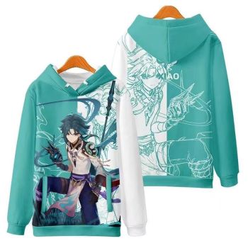 Charming Genshin Impact Xiao Anime Game Green White Hoodie