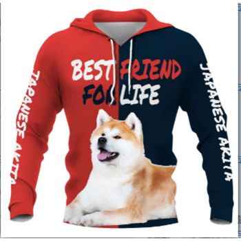  Oversize Red Blue Dog Pattern Animals Hoodie