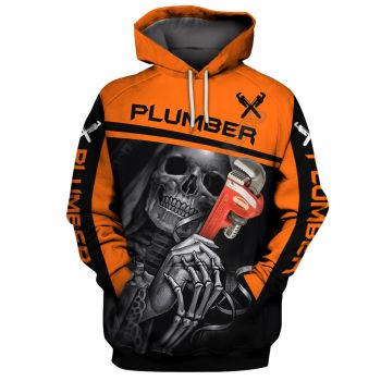 Oversize Black Orange Skull Pattern Halloween Hoodie