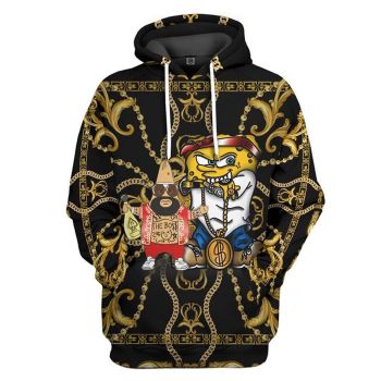 Vintage  Black Yellow Spongebob Pattern Cartoon Hoodie