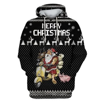  Elegance Black Santa Claus Pattern Christmas Hoodie