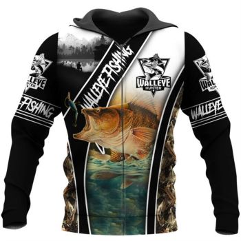 Loose Black Yellow Fish Pattern Animals Zip-Up Hoodie