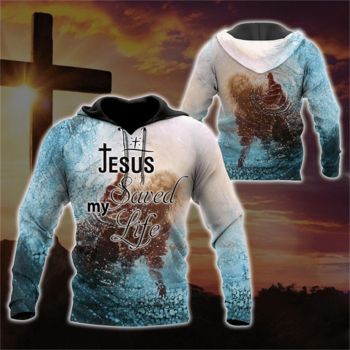  Vintage  Blue Alphabet Pattern Jesus Hoodie