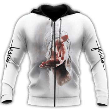  Loose White Fingers Pattern Jesus Zip-Up Hoodie