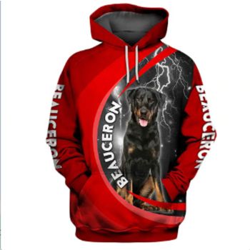  Loose Red Blue Dog Pattern Animals Hoodie