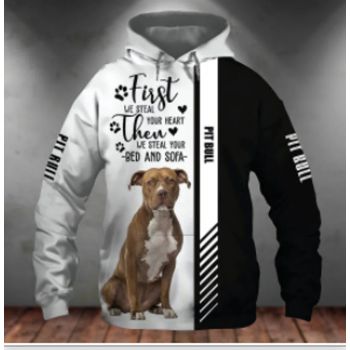 Loose Black White Dog Pattern Animals Hoodie