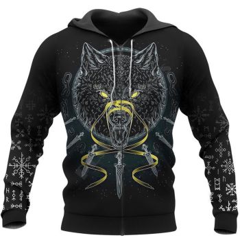 Loose Black  Wolf Pattern Tattoos Hoodie