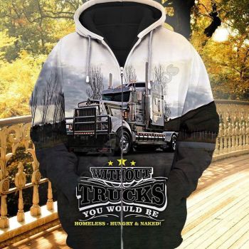  Generous And Beautiful Black White Truck Pattern Car Zip-Up Hoodie