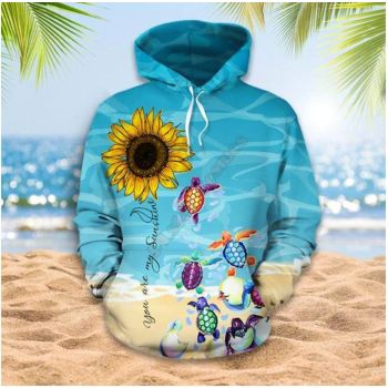 Precious Blue Turtles Sunflower Pattern Animals Hoodie
