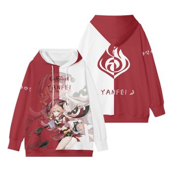 Simple Genshin Impact Yanfei Anime Red Hoodie