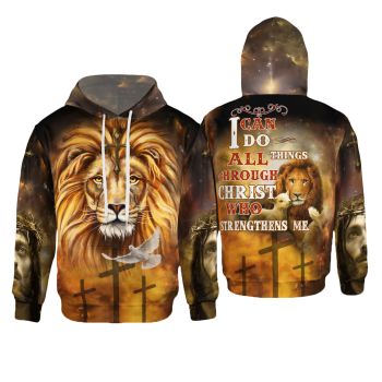  Street Brown Crosses Lion Pattern Jesus Hoodie
