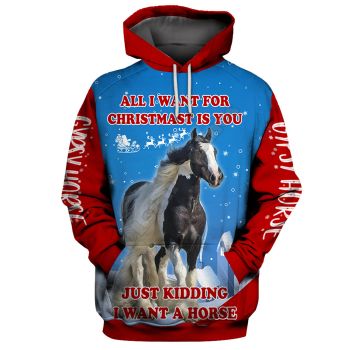 Popular And Vintage Blue Horse Pattern Animals Hoodie