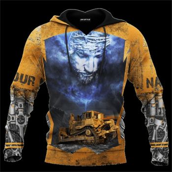  Cute Blue Orange Truck Pattern Jesus Hoodie