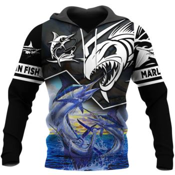 Precious Black Blue Fish Pattern Animals Hoodie