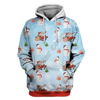  Classical And Elegance Blue Santa Claus Snow Pattern Christmas Hoodie