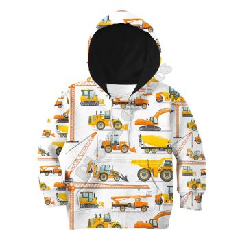 Fashion White Yellow Tractor Pattern Car Hoodie