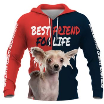 Vintage  And Loose Red Blue Dog Pattern Animals Hoodie