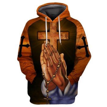  Loose Orange Crosses Fingers Pattern Jesus Hoodie