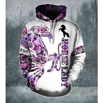 Cute White Purple Horse Pattern Animals Hoodie