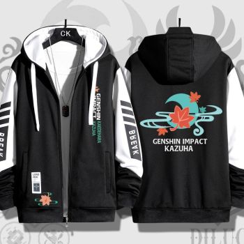 Black Retro Genshin Impact Kaedehara Kazuha Anime Zip-Up Hoodie