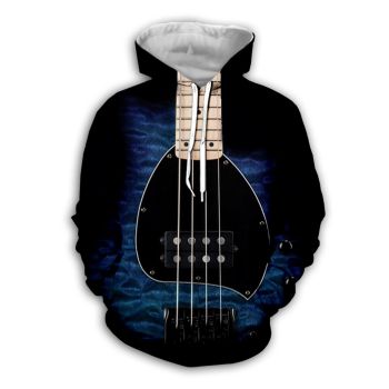 Loose And Fashion Black Blue Strings Pattern Music Hoodie